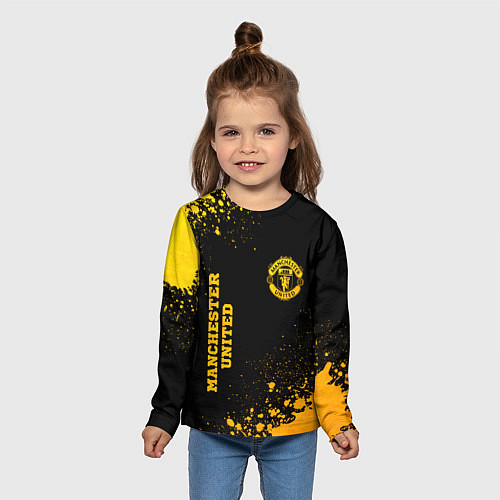 Детский лонгслив Manchester United - gold gradient вертикально / 3D-принт – фото 5