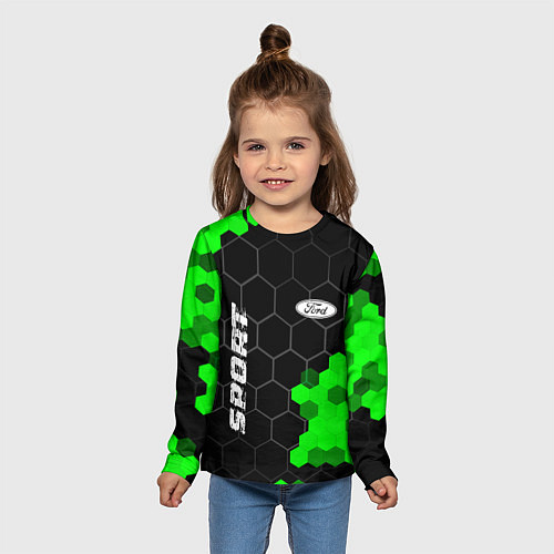 Детский лонгслив Ford green sport hexagon / 3D-принт – фото 5