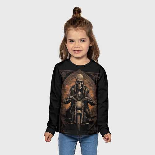 Детский лонгслив Старый скелет едет на старом мотоцикле / 3D-принт – фото 5