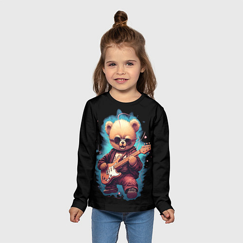Детский лонгслив Плюшевый медведь музыкант с гитарой / 3D-принт – фото 5