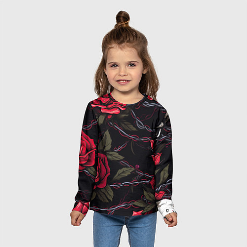Детский лонгслив Череп и красные розы / 3D-принт – фото 5