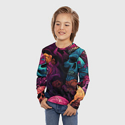 Лонгслив детский Яркие цветы с черепами, цвет: 3D-принт — фото 2