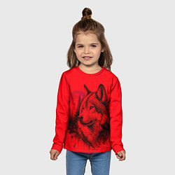 Лонгслив детский Рисунок волка на красном, цвет: 3D-принт — фото 2
