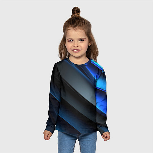Детский лонгслив Темная синяя стильная абстракция на черном фоне / 3D-принт – фото 5