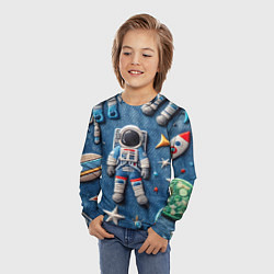 Лонгслив детский Космонавт - вышивка по джинсе нейросеть, цвет: 3D-принт — фото 2
