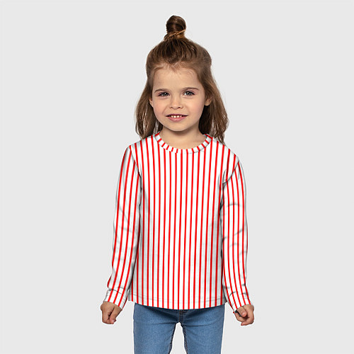 Детский лонгслив Белый в красную полоску / 3D-принт – фото 5