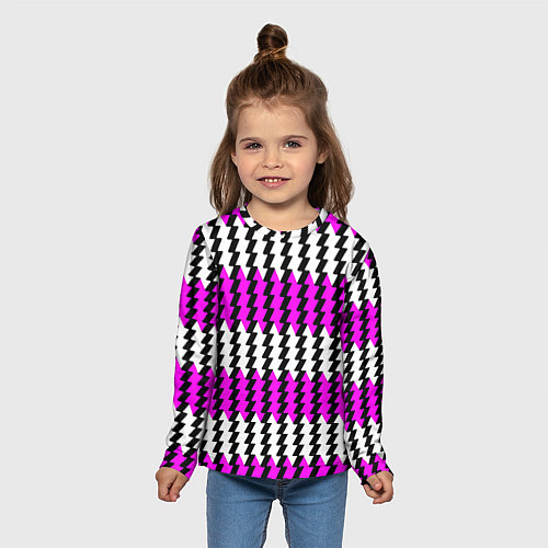 Детский лонгслив Вертикальные бело-розовые полосы / 3D-принт – фото 5