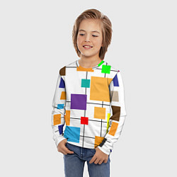 Лонгслив детский Разноцветные квадраты паттерны, цвет: 3D-принт — фото 2