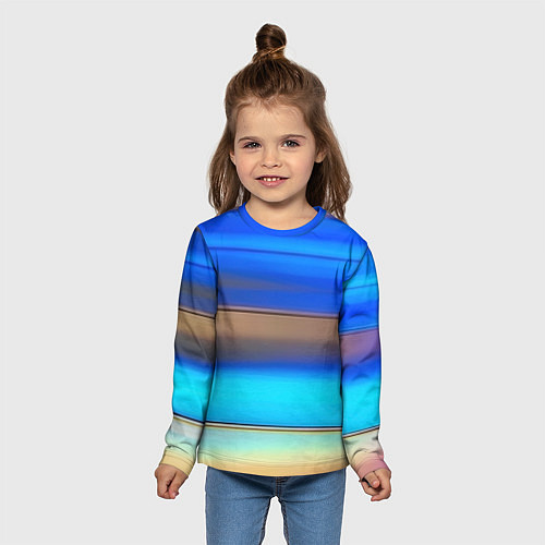 Детский лонгслив Голубые и коричневые полосы / 3D-принт – фото 5