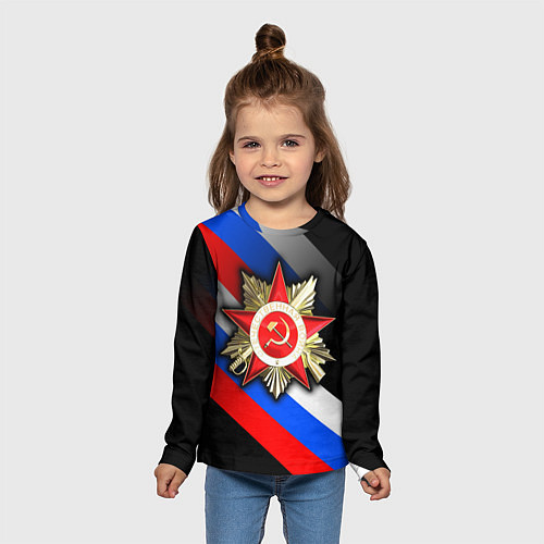 Детский лонгслив Великая отечественная - триколор градиент / 3D-принт – фото 5