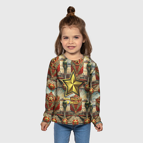 Детский лонгслив 9 мая солдаты и знамя / 3D-принт – фото 5