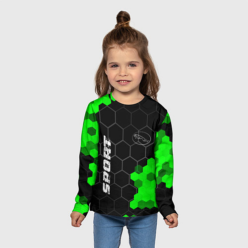 Детский лонгслив Jaguar green sport hexagon / 3D-принт – фото 5
