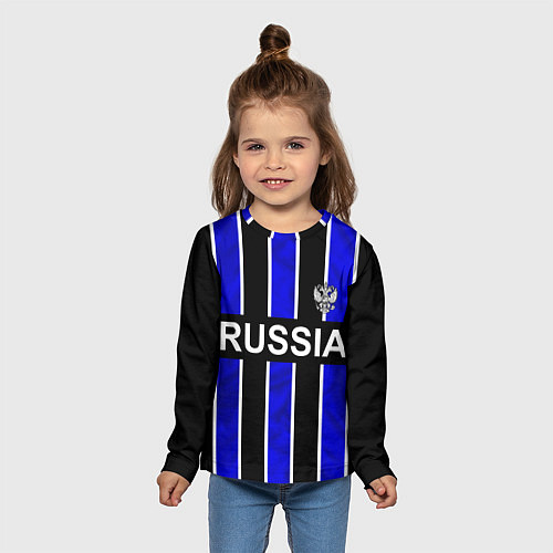Детский лонгслив Россия- черно-синяя униформа / 3D-принт – фото 5