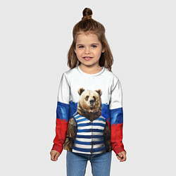 Лонгслив детский Медведь и флаг России, цвет: 3D-принт — фото 2