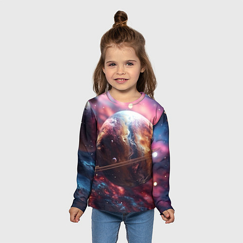 Детский лонгслив Объемный космос и планеты / 3D-принт – фото 5