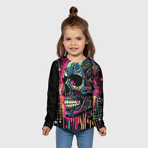 Детский лонгслив Кибер череп - нейросеть / 3D-принт – фото 5