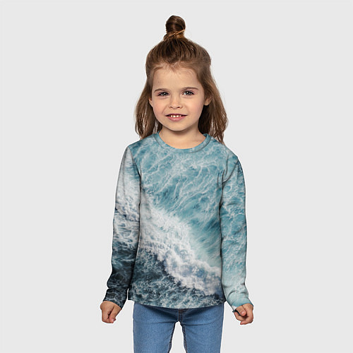 Детский лонгслив Морская бирюзовая волна / 3D-принт – фото 5