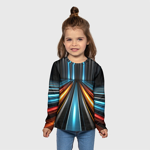 Детский лонгслив Неоновый путь из труб / 3D-принт – фото 5