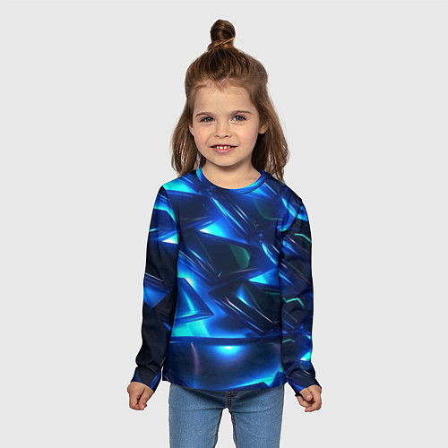 Детский лонгслив Синие абстрактные неоновые плиты / 3D-принт – фото 5
