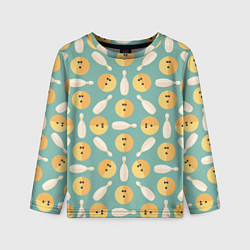 Детский лонгслив Паттерн с кеглями и шарами для боулинга