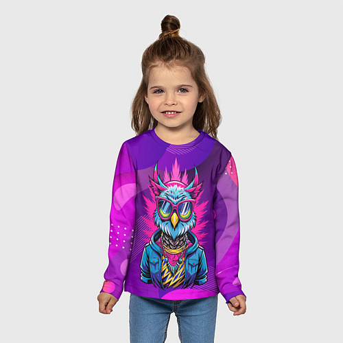 Детский лонгслив Стильная сова в одежде / 3D-принт – фото 5