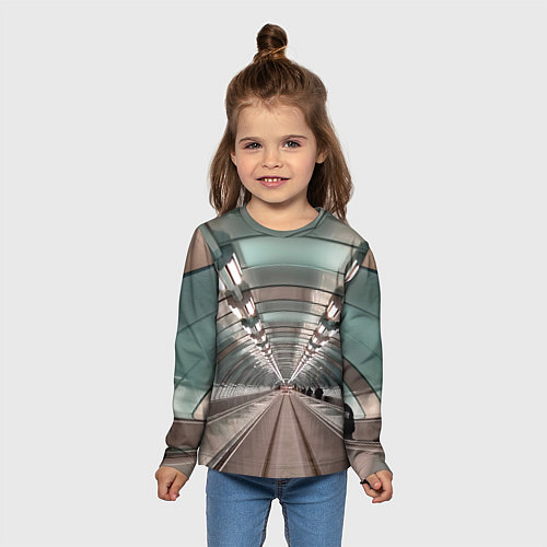 Детский лонгслив Траволатор на станции метро Спортивная в Петербург / 3D-принт – фото 5