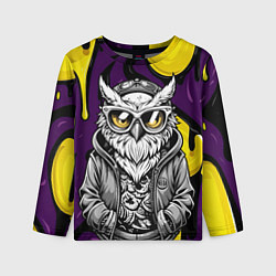 Лонгслив детский Модная сова фиолетово-желтый фон, цвет: 3D-принт