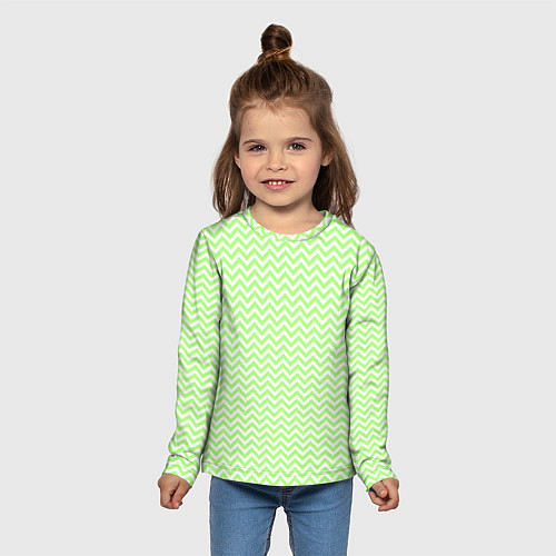 Детский лонгслив Светло-зелёный ломаные полосы / 3D-принт – фото 5