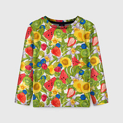 Детский лонгслив Фрукты на цветочном фоне