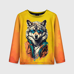 Лонгслив детский Стильный волк в солнечных очках, цвет: 3D-принт