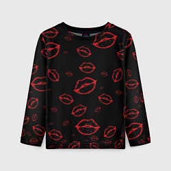 Лонгслив детский Паттерн красные губы на черном - lips red, цвет: 3D-принт
