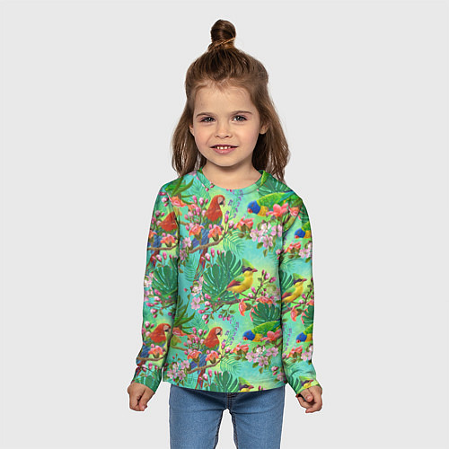 Детский лонгслив Попугаи и птицы в джунглях / 3D-принт – фото 5