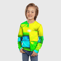 Лонгслив детский Зелёные кубы разломы, цвет: 3D-принт — фото 2