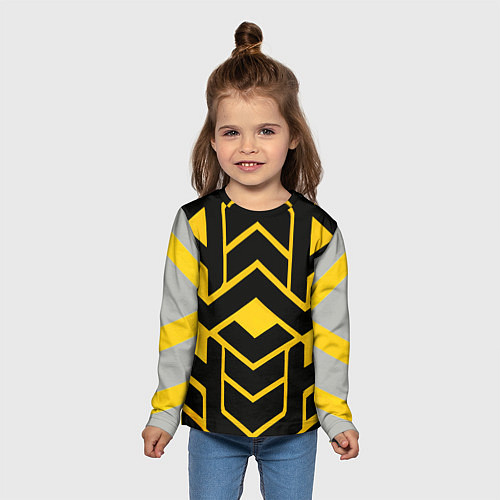 Детский лонгслив Жёлтые полосы на чёрном фоне / 3D-принт – фото 5