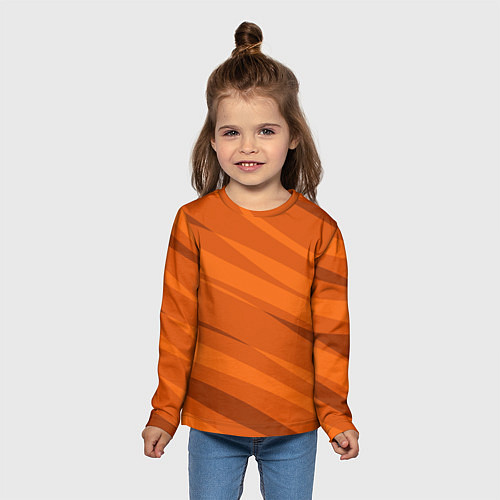Детский лонгслив Тёмный оранжевый полосами / 3D-принт – фото 5