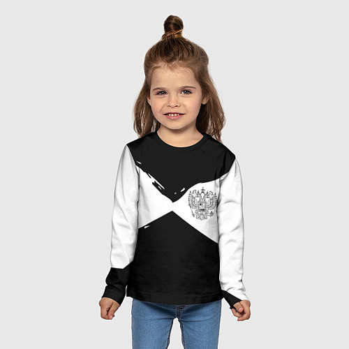 Детский лонгслив Герб рф абстрактные краски / 3D-принт – фото 5