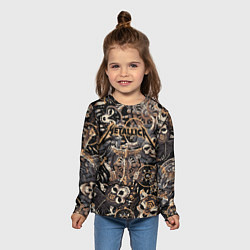Лонгслив детский Металлика на фоне воронов черепов и рун, цвет: 3D-принт — фото 2