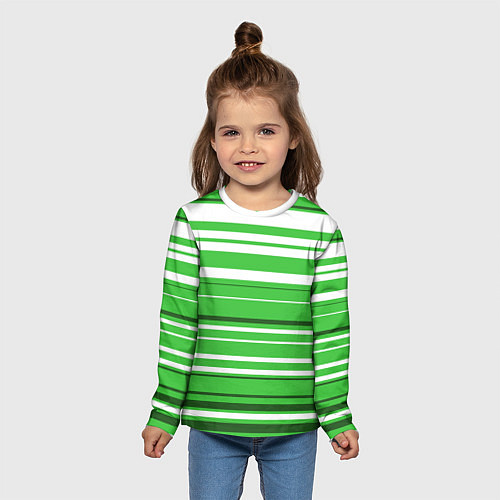 Детский лонгслив Бело-зелёный в полоску / 3D-принт – фото 5