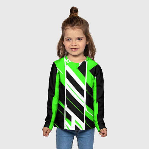 Детский лонгслив Black and green stripes on a white background / 3D-принт – фото 5