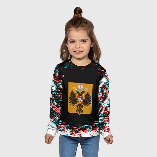 Детский лонгслив Российская империя герб глитч / 3D-принт – фото 5