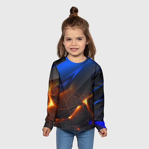 Детский лонгслив Синяя абстракция с желтыми плитами / 3D-принт – фото 5