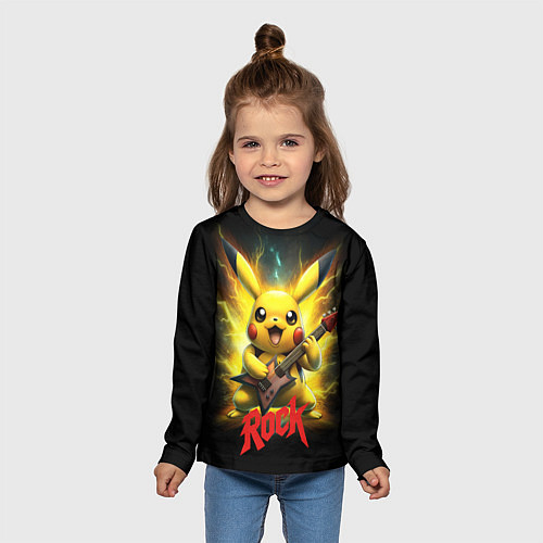 Детский лонгслив Пикачу рок звезда с электрогитарой / 3D-принт – фото 5