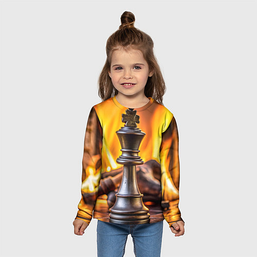 Детский лонгслив Шахматы - король на фоне огня / 3D-принт – фото 5
