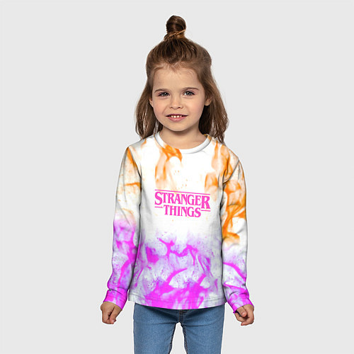 Детский лонгслив Очень странные дела огонь неоновый / 3D-принт – фото 5