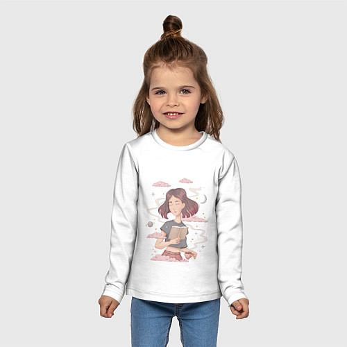Детский лонгслив Pink dreams girl with book / 3D-принт – фото 5