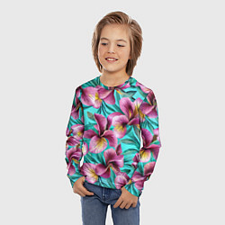 Лонгслив детский Розовые ирисы лианы паттерн, цвет: 3D-принт — фото 2