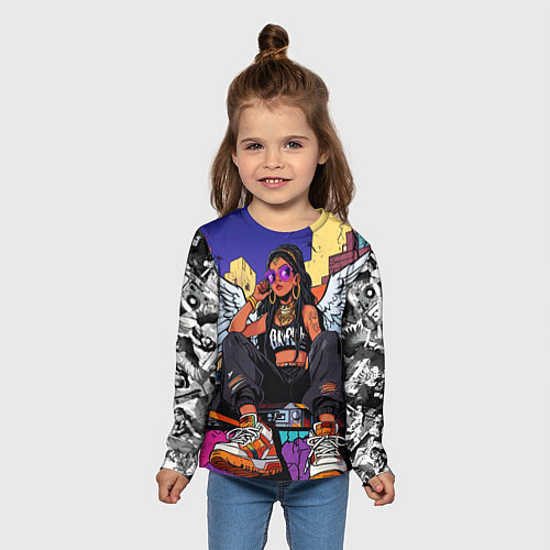Детский лонгслив Городской ангел - urban style / 3D-принт – фото 5