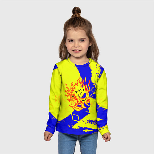 Детский лонгслив Samurai logo yellow fire / 3D-принт – фото 5