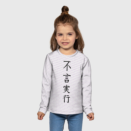 Детский лонгслив Иероглифы на словесном паттерне / 3D-принт – фото 5