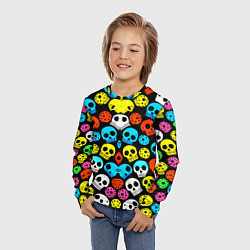 Лонгслив детский Прикольный цветной паттерн из черепков - нейроарт, цвет: 3D-принт — фото 2